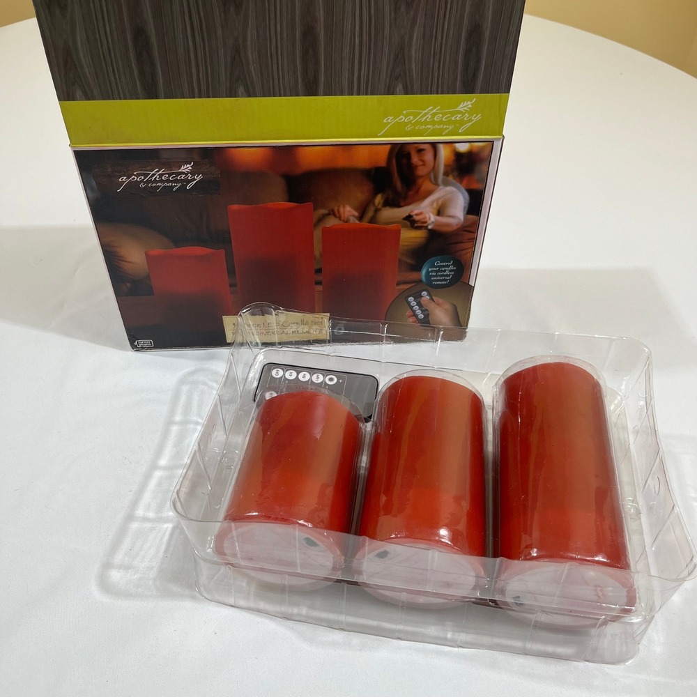 Apothecary & Company LED Candle Set Red 3-Piece Scented Remote Control